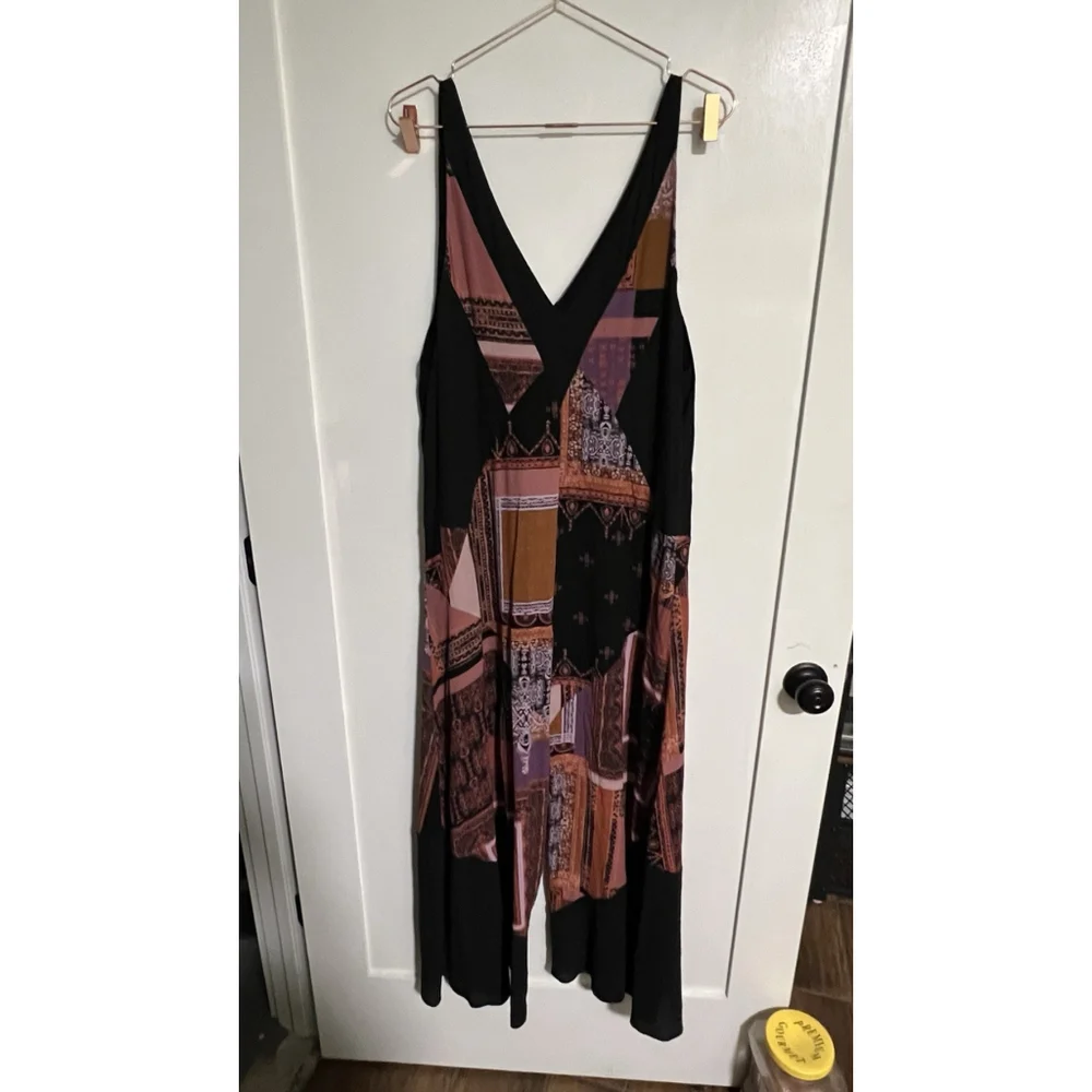 Free People All Patched Up Wide Leg Jumpsuit Patchwork V-Neck Womens‎ Size XS